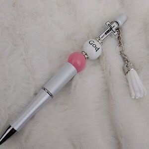 Elegant Silver and Pink Beaded Pen